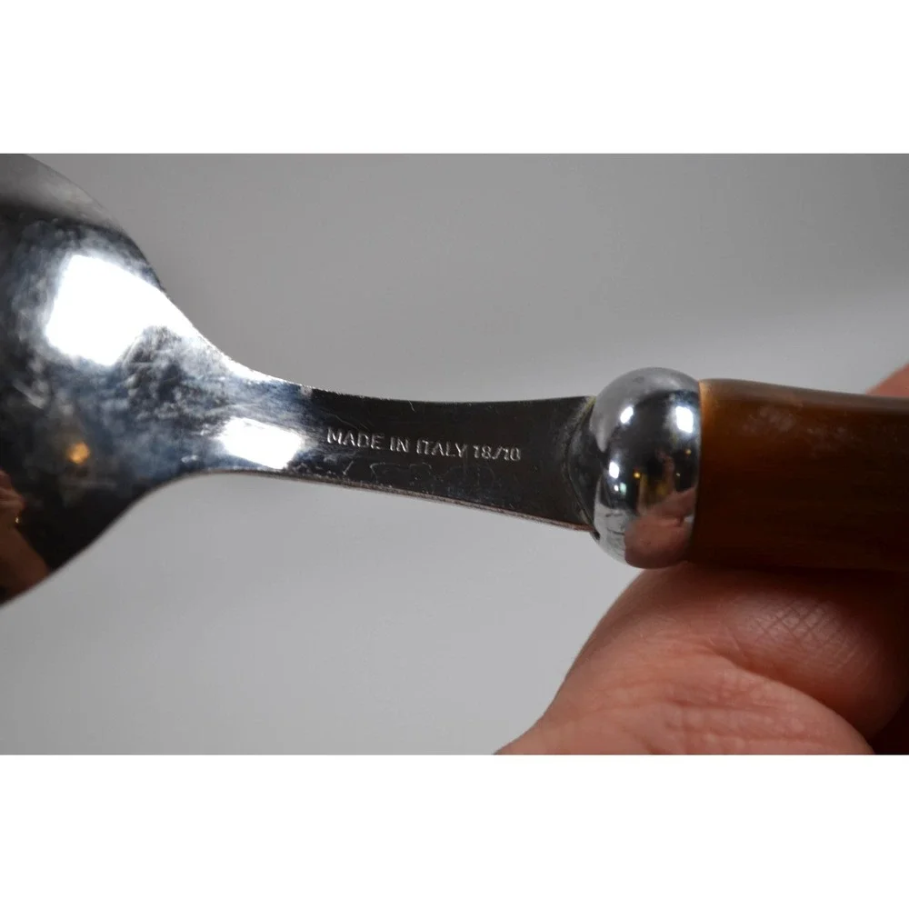 INOX 18/10 Faux Bamboo‎ Flatware 11-Piece Resin Made in Italy Stainless Vintage